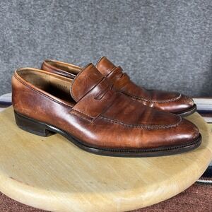 Magnanni Penny Loafer Shoes Mens Size 9.5 Brown Leather‎ Slip On Made Spain